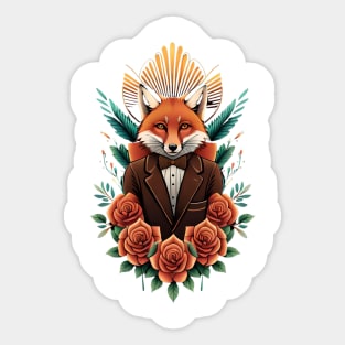 Fox and flowers tattoo style 6 Sticker